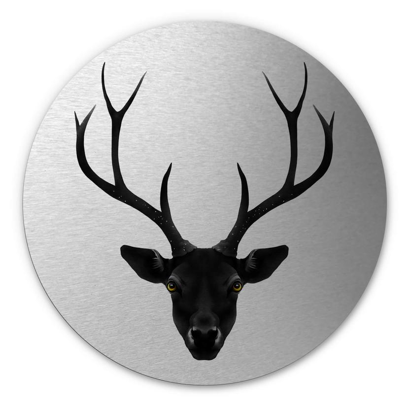 Wandcirkel Alu-Dibond - Ireland - Black Deer - zilver effect
