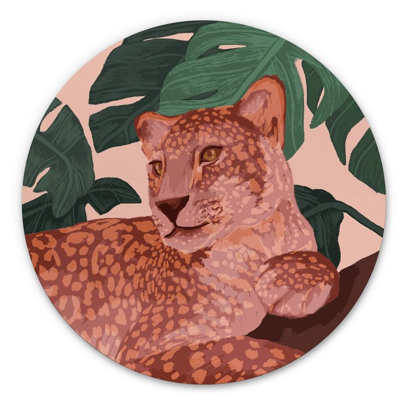 Tableau sur alu-Dibond rond Goed Blauw Golden Panther