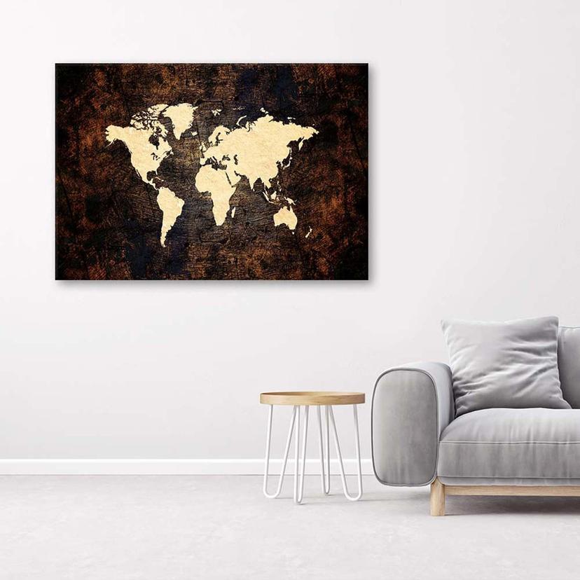 Stampe su tela, Mappa del mondo in marrone