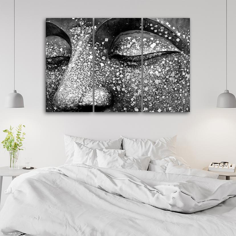 Stampa su tela in 3 parti, Buddha in bianco e nero