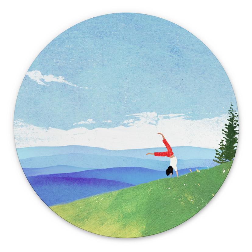 Tableau Prairie de montagne avec vue - Rivers - Alu-Dibond Rond