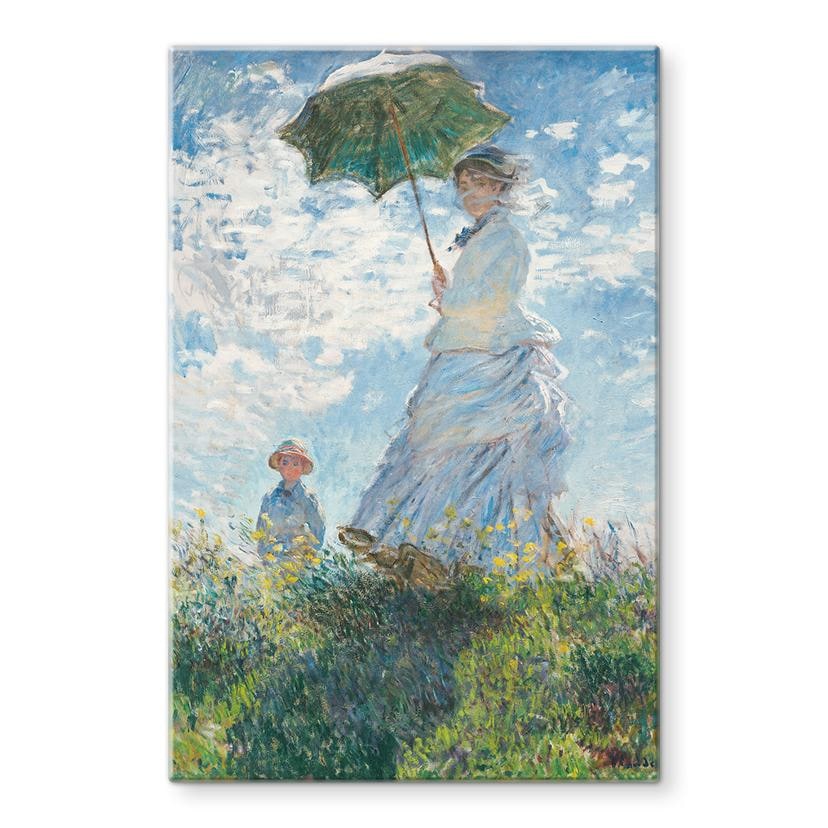 Glas billede Monet - Kvinde med parasol - Madame Monet og hendes søn