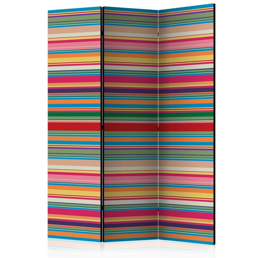 Paravent Séparation de pièce - Rayures multicolores, 3 pièces