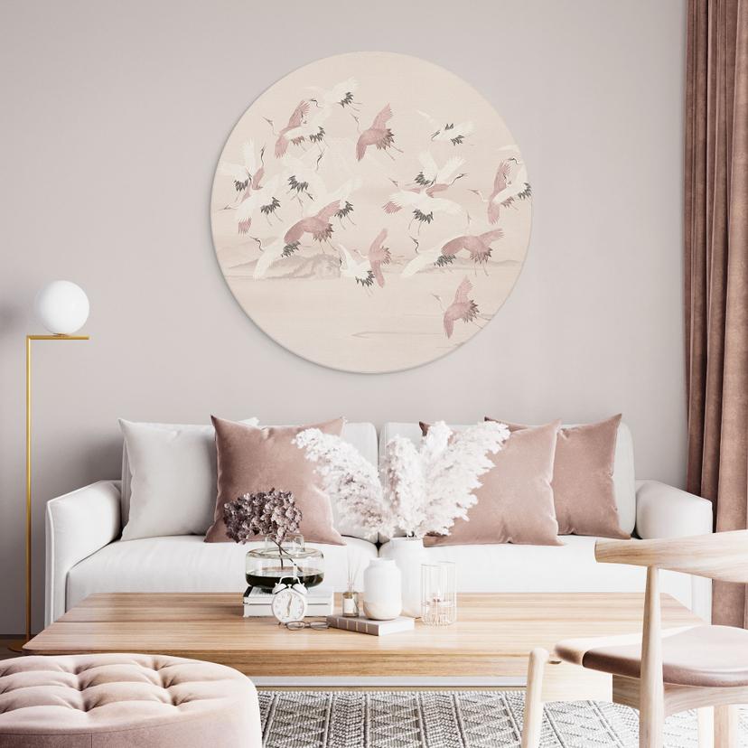 Stampe per pareti Cranes over the lake - Bloomery Decor - Alu-Dibond Round