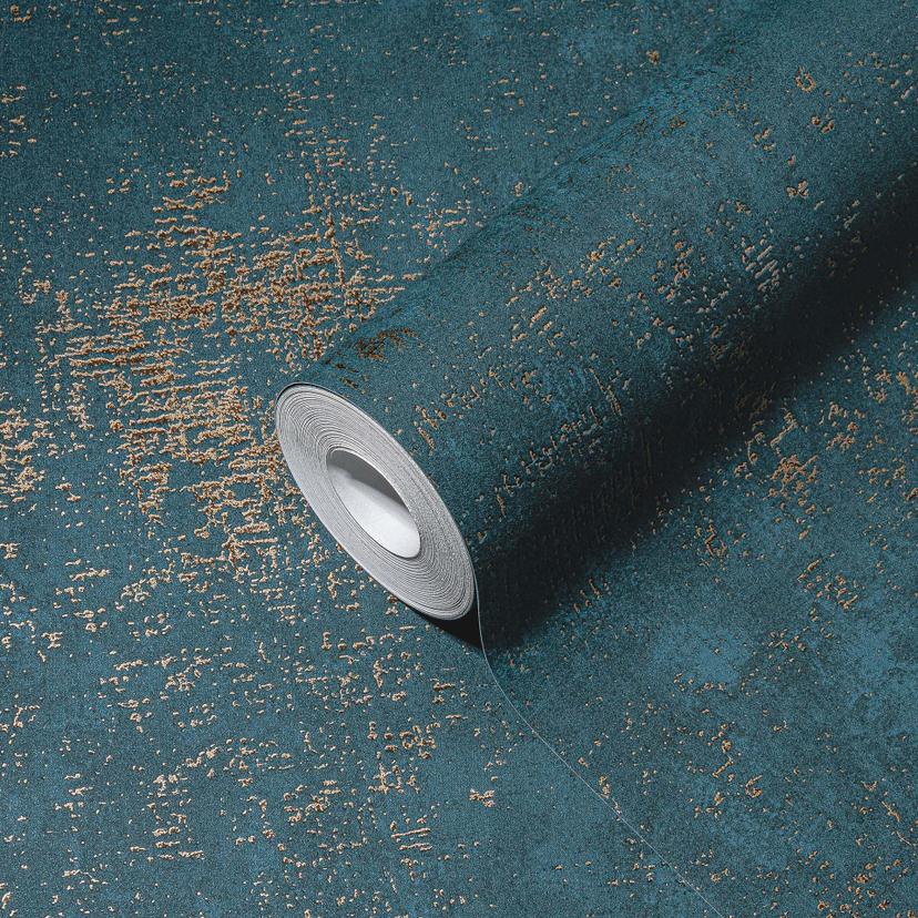 Non-woven tapet petrolblå metallic effekt tapet guld för vardagsrum, kök