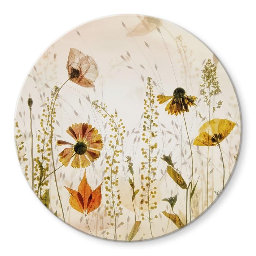 Glasbillede - Vilde engblomster i sollys - Talen - Rund