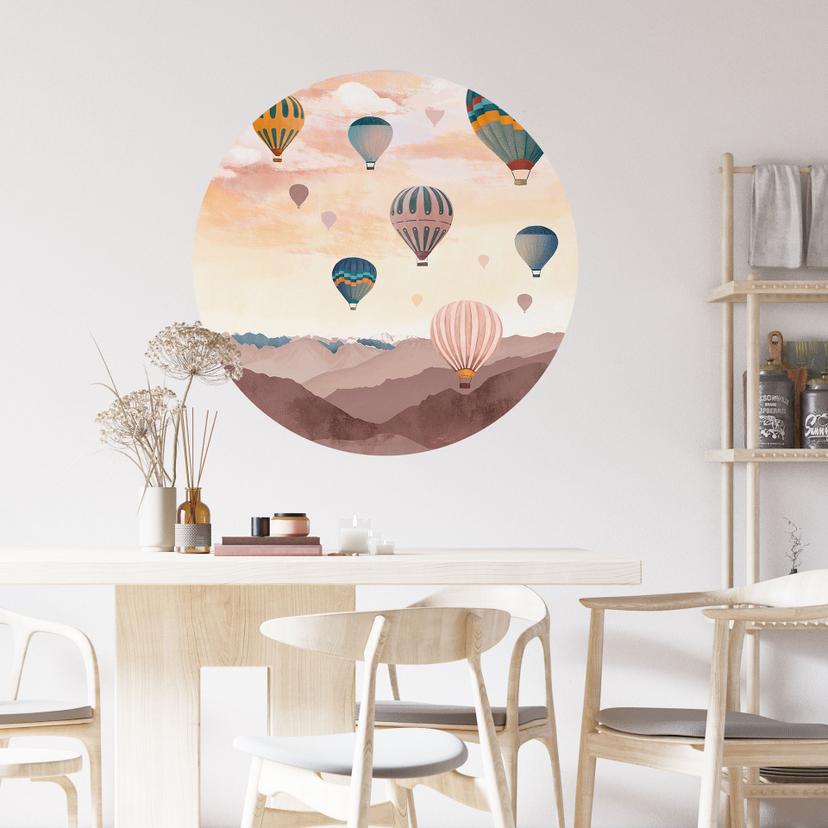 Wallsticker Højt oppe med varmluftsballonerne - Goed Blauw - Round