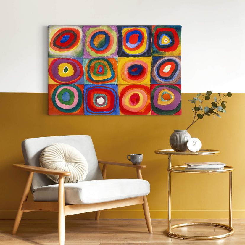 Tableau sur toile Kandinsky - Etude : Carrés et anneaux concentriques
