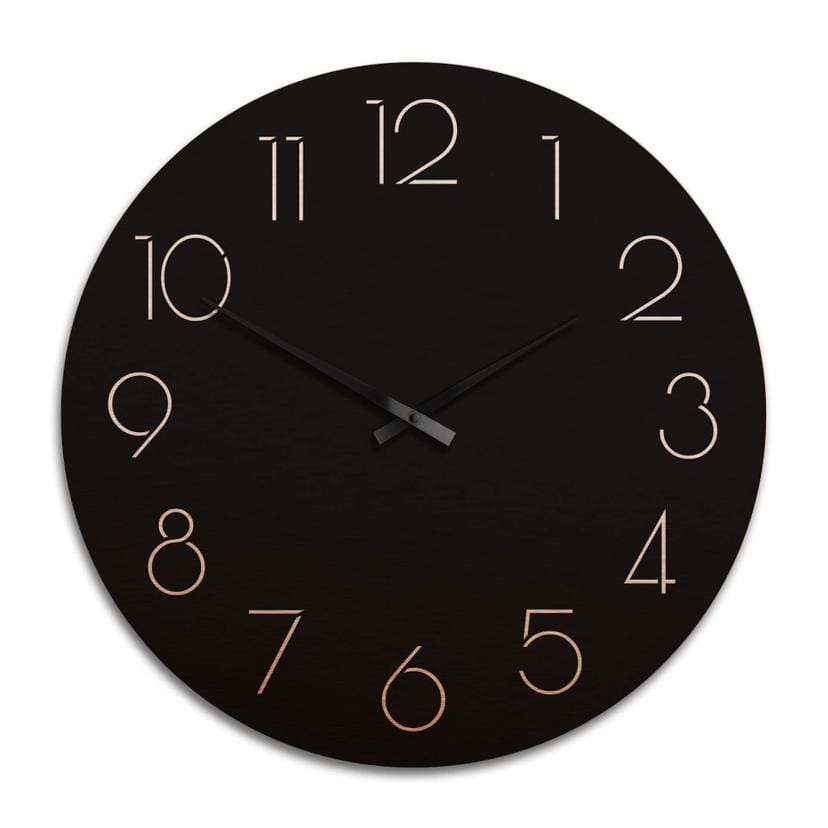Horloge murale XXL en Alu-Dibond - Cuivrée - Moderne noire avec chiffres - Ø 70 cm