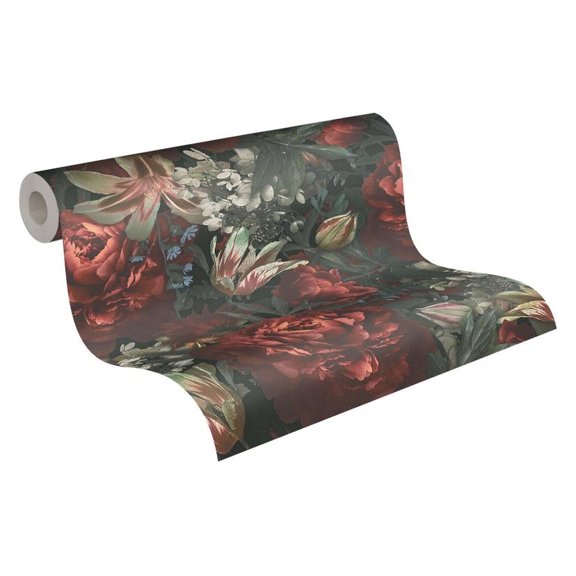 A.S. Creation carta da parati floreale in tessuto non tessuto rosso e verde in stile floreale