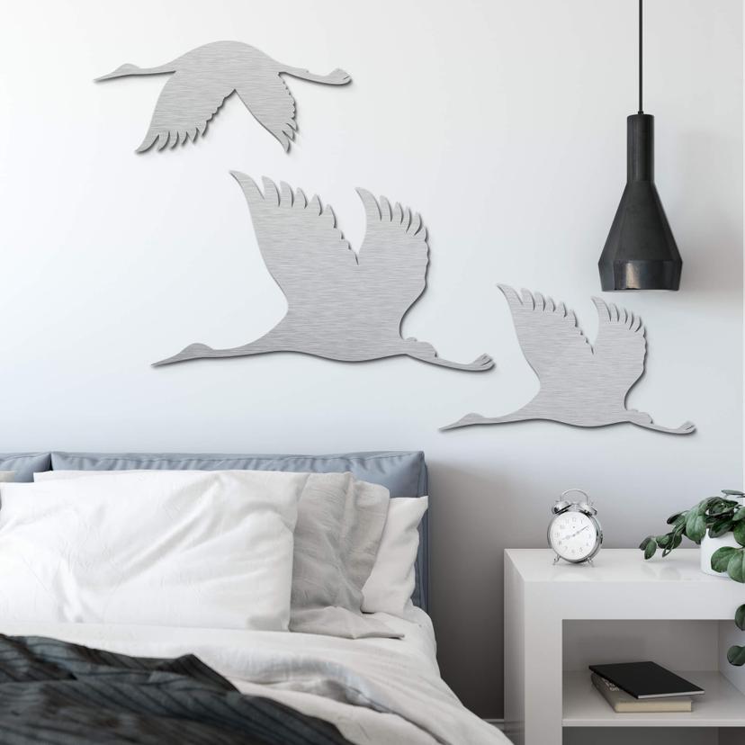 Aluminio Dibond efecto plata - Grullas - Bandada de pájaros 01