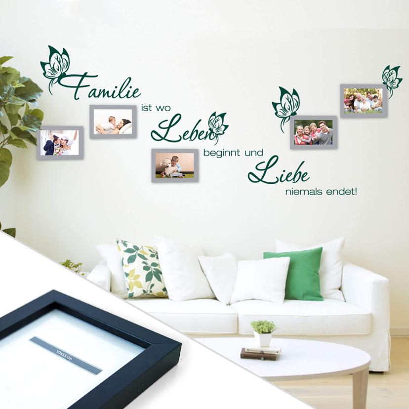 Sticker mural - La famille, c'est où la vie commence... incl. 5 cadres photos
