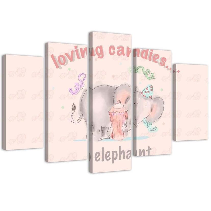 5 stykke lærredsprint Pink Elephant
