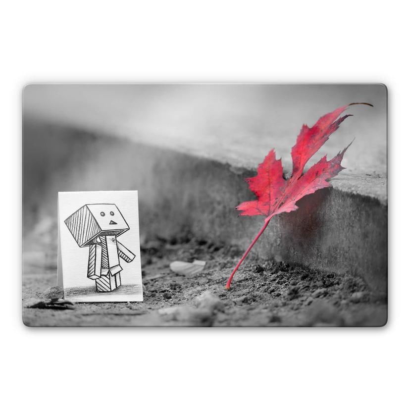 Glasschilderij Heine - Pencil vs. Camera Red Leaf