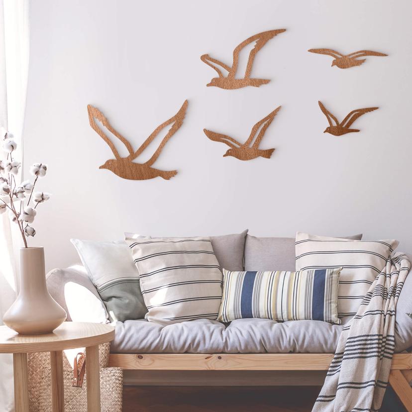 Decoración en madera pájaros gaviotas - madera de caoba (5 piezas)