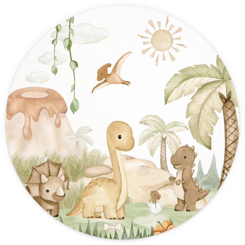 Fotomurale tondo Piccoli dinosauri in un grande viaggio di scoperta - Oliver Robins - carta da parat