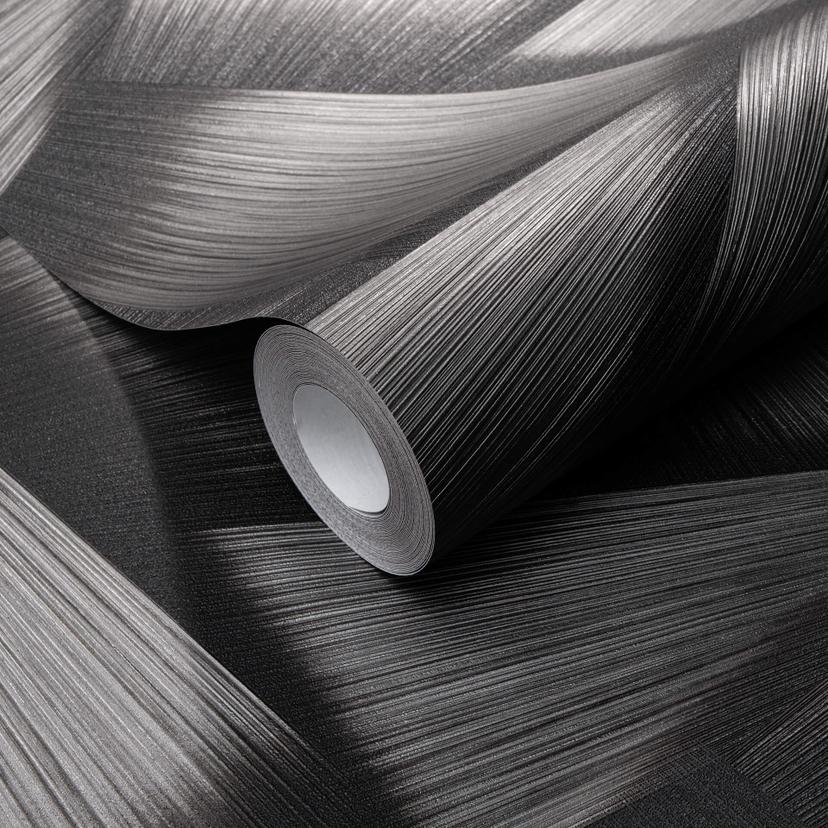Non-woven tapet med geometriske former og metallisk effekt i sort