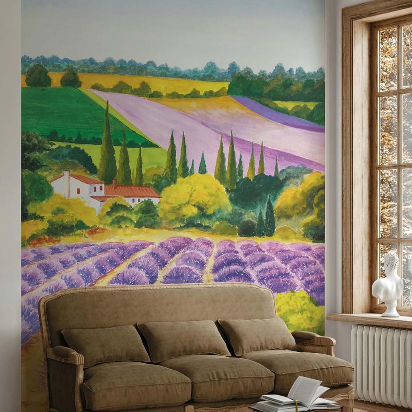 Fotomural paisaje gráfico naturaleza mate en morado para salón 2,70 x 2,12m