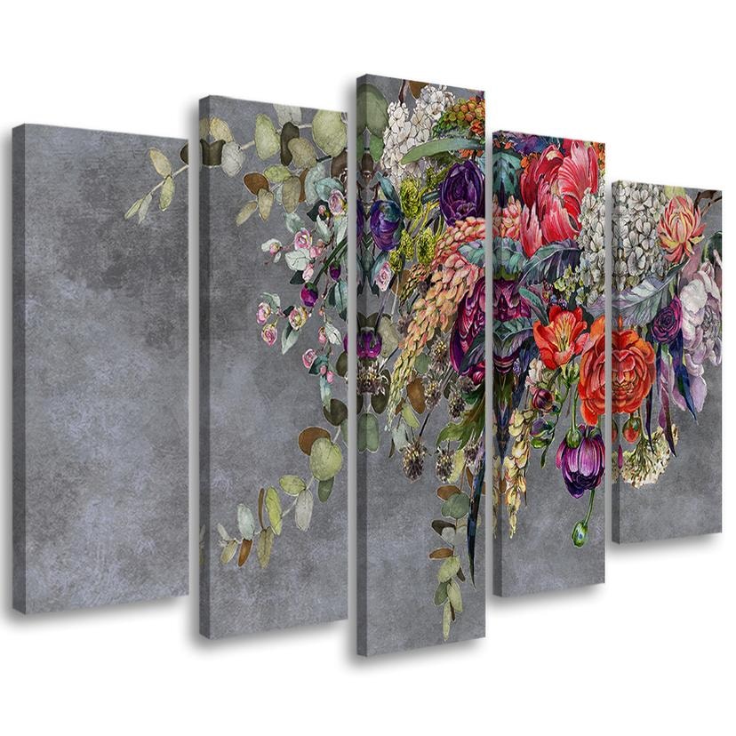 Lærred print 5 styk, buket blomster