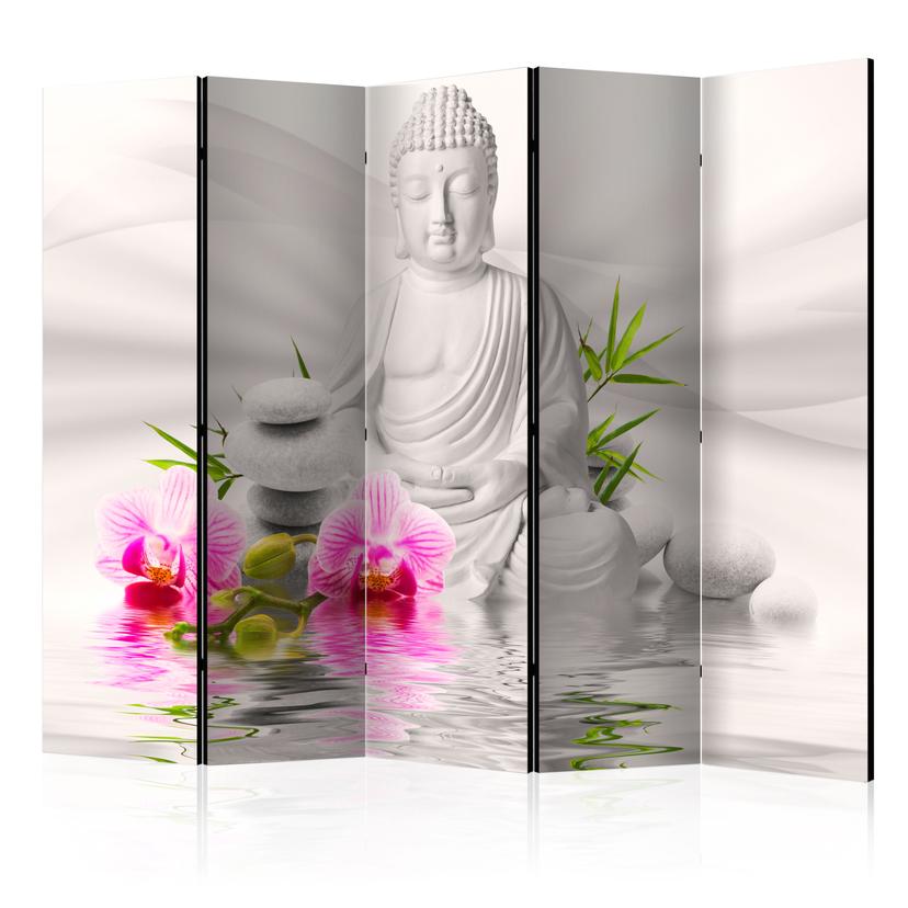 Schermo divisorio - Buddha nel giardino delle orchidee, 3 pezzi