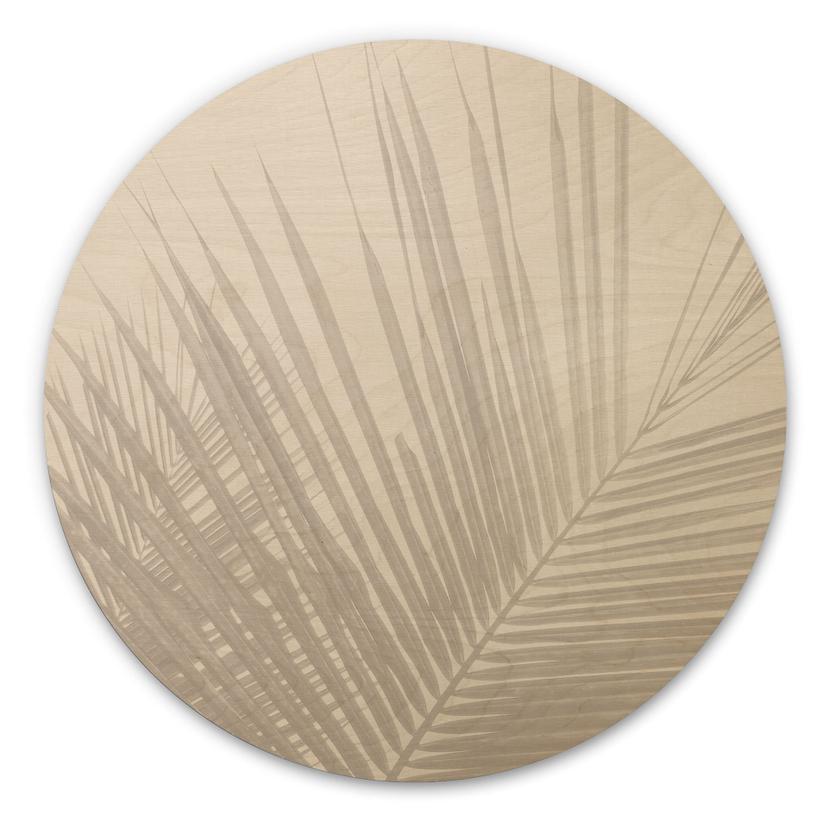 Cuadro de madera hojas de palmera con aspecto de lino - Bloomery Decor - Redondo