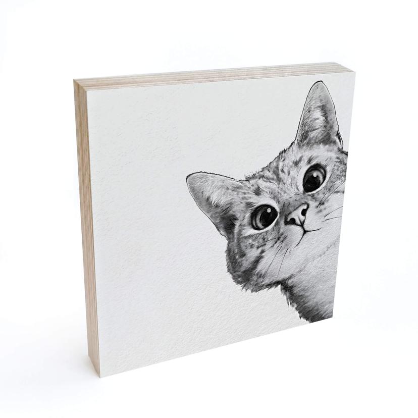 Billede af træ til at sætte op - Graves - Sneaky Cat - 15x15 cm