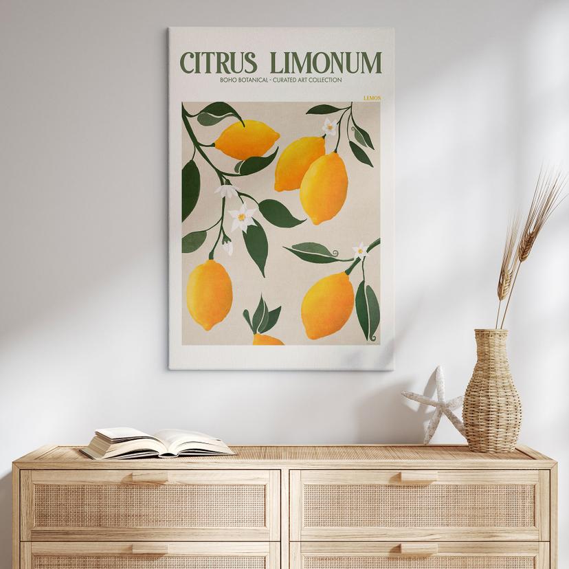 Stampa su tela Frutta - Albero di limone boho - Citrus Limonum - Tunaboylu