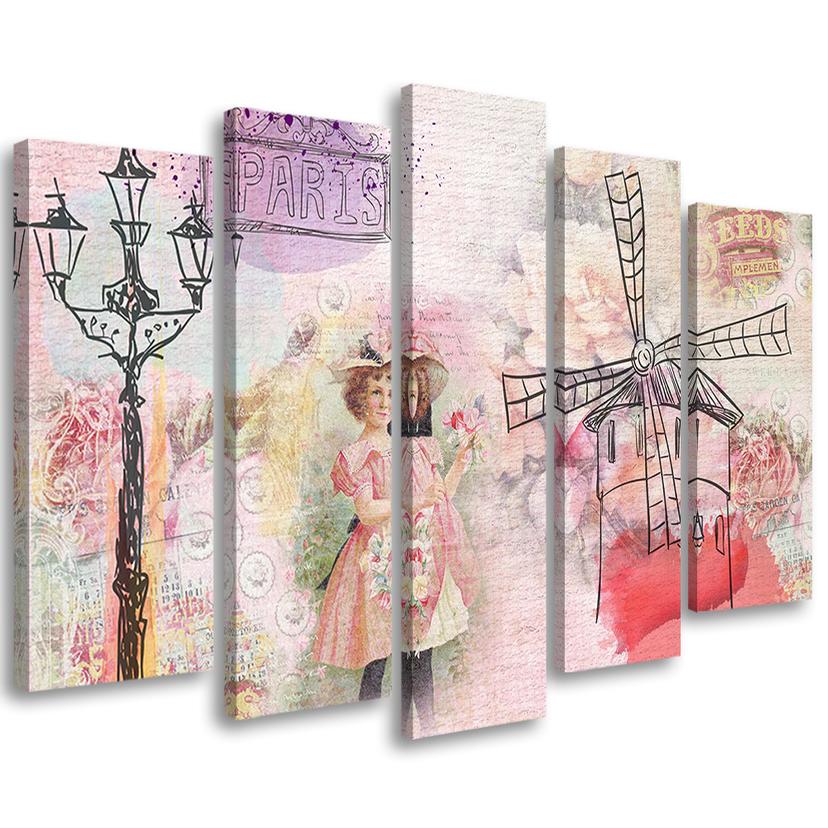 Lærred print 5 styk, baby pige pink