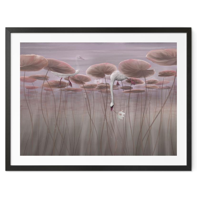 Poster Lotusblumen mit Schwan im Wasser in Altrosa - Ms Tiff