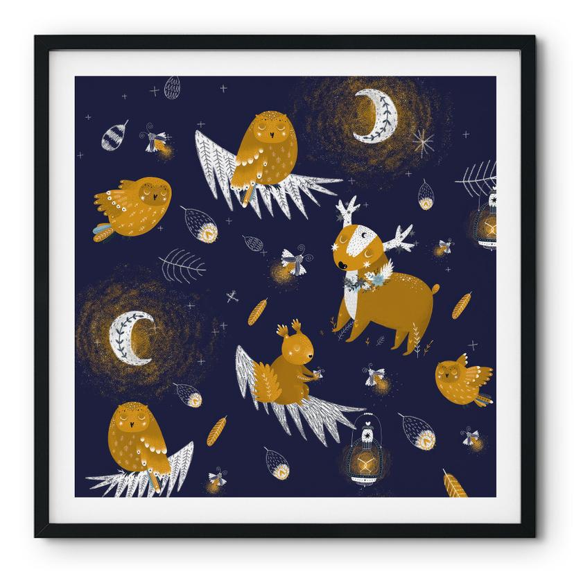 Póster animales del bosque de noche - UN Designs