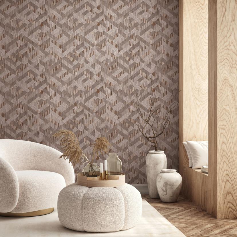 Carta da parati in tessuto non tessuto 3D effetto legno casa di campagna opaco in grigio marrone
