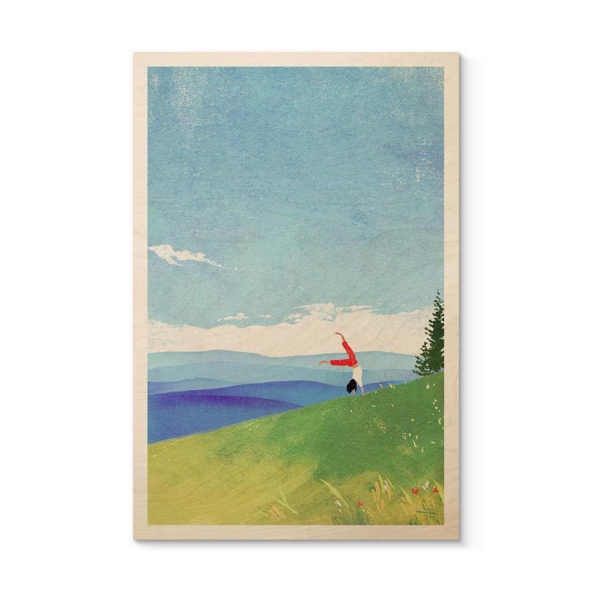 Tableau sur bois Prairie de montagne avec vue - Rivers