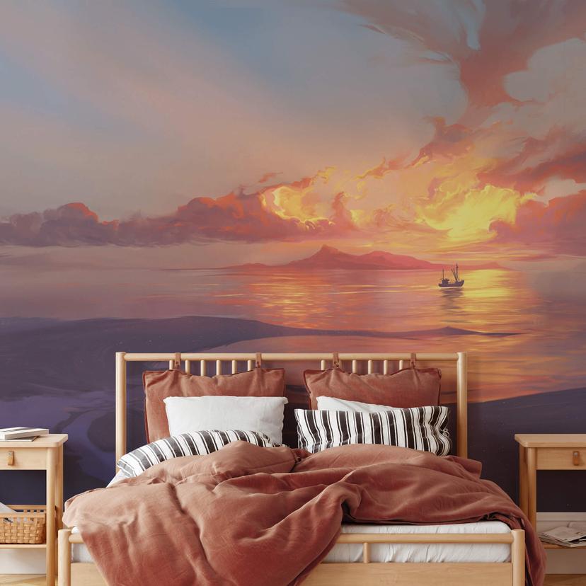 Fototapet aerroscape - Solnedgang ved havet