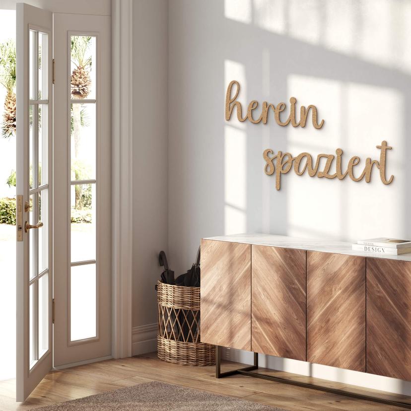 3D-Schriftzug 'Hereinspaziert' – Natürliche MDF-Holzdeko für stilvolle Eingangsbereiche