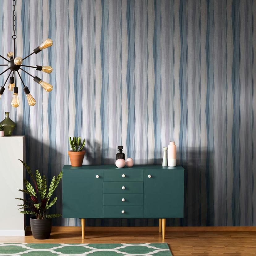 Ikke-vævet tapet Stripes Stripes Modern, Kids matt i blå