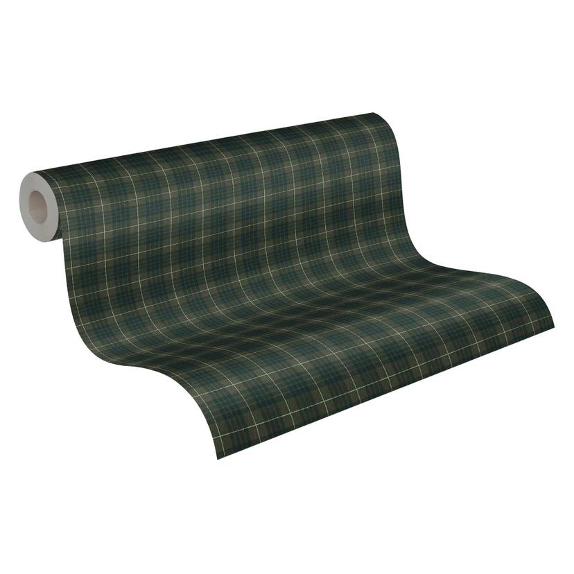 Papel pintado a cuadros vintage negro verde - papel pintado a cuadros retro - papel pintado no tejid
