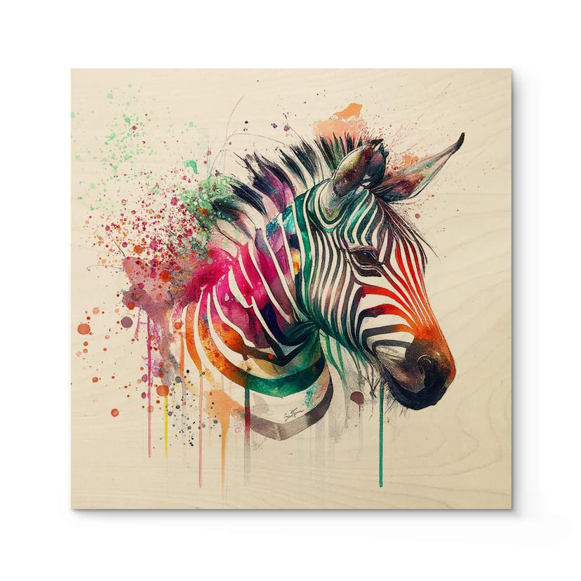 Træplakat Heine - Rainbow Zebra