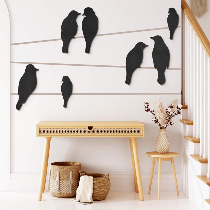 MDF - Decoración en madera - Familia de pájaros (5 piezas)