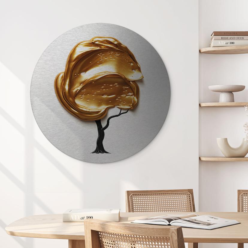 Stampe per pareti con effetto argento Albero con corona dorata 3D - Mielu - Alu-Dibond Round