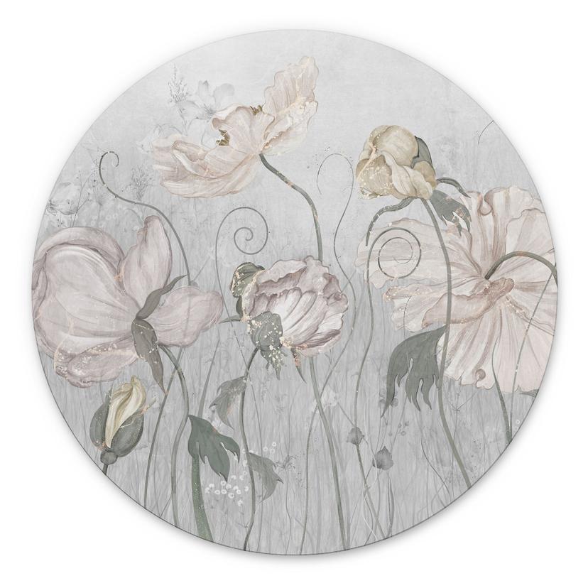 Wanddecoratie bloemen vintage stijl in grijs - Ms Tiff - Alu-Dibond Rond