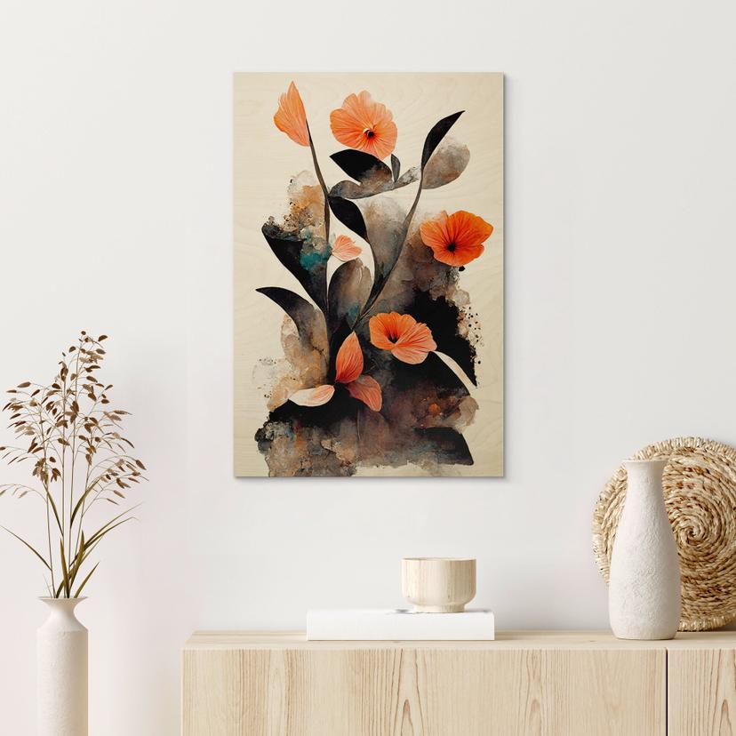 Holzbild Korallenrote Mohnblumen - Treechild