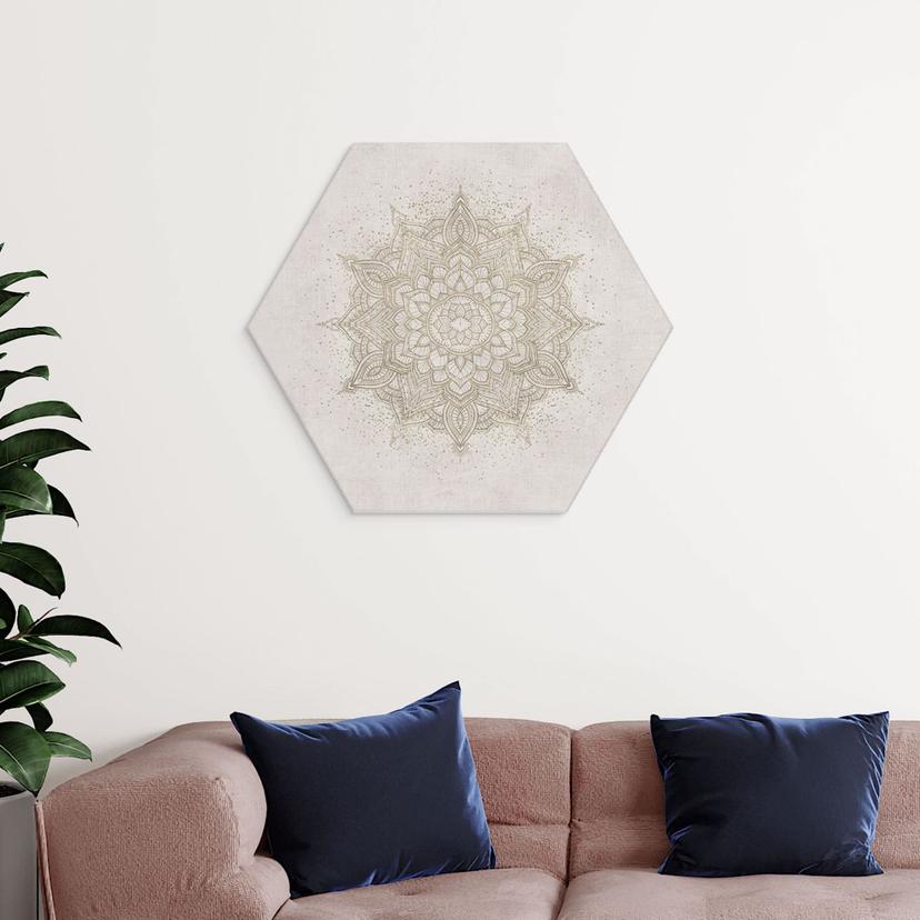 Stampe esagonali per pareti in stile Boho in lino - Bloomery Decor - alluminio dibond
