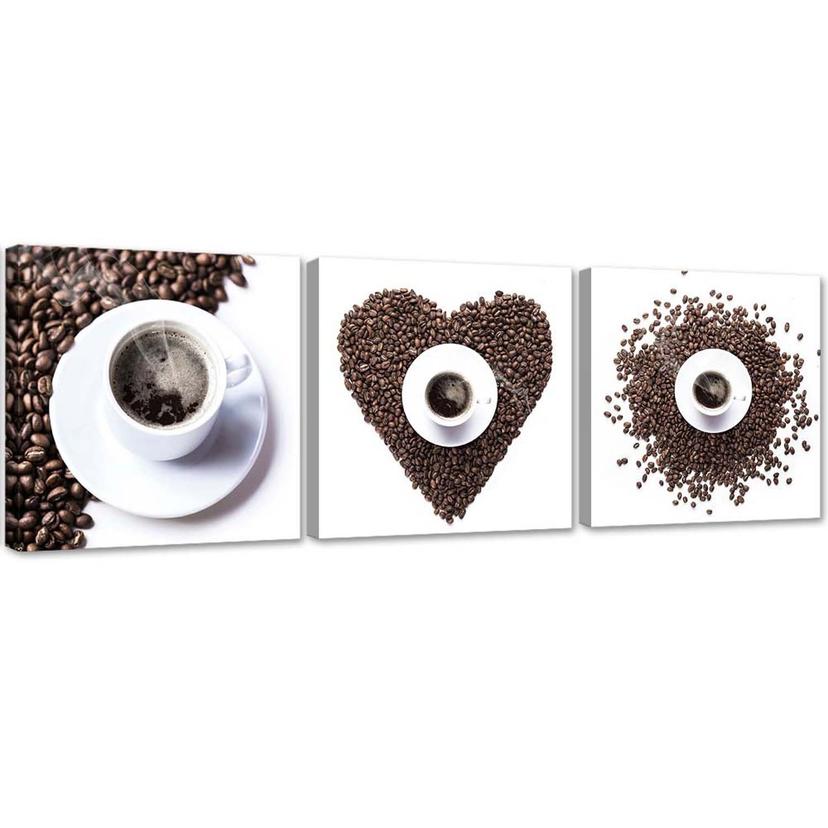 3 stykke lærredsprint, kaffebønnehjerte