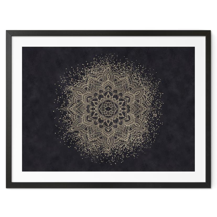 Elegant mandala-plakat i sort og guld - Bloomery Decor