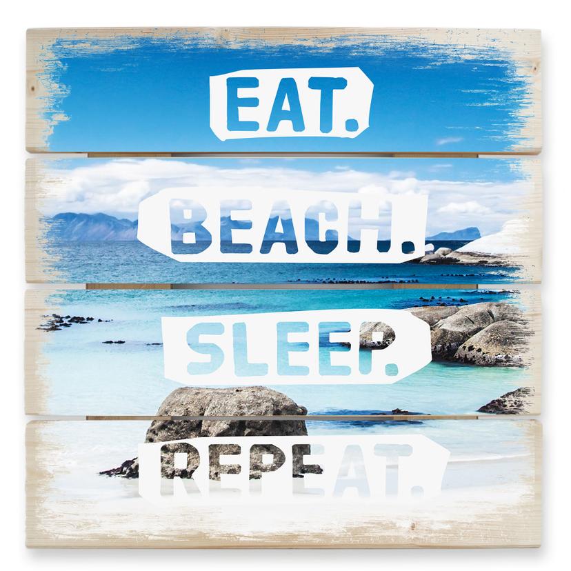 Cuadro de madera Comer. Playa. Dormir. Repetir. - 40x41,5 cm
