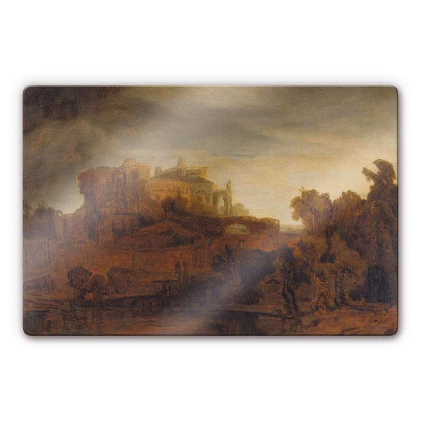 Tableau en verre - Rembrandt - Paysage avec château