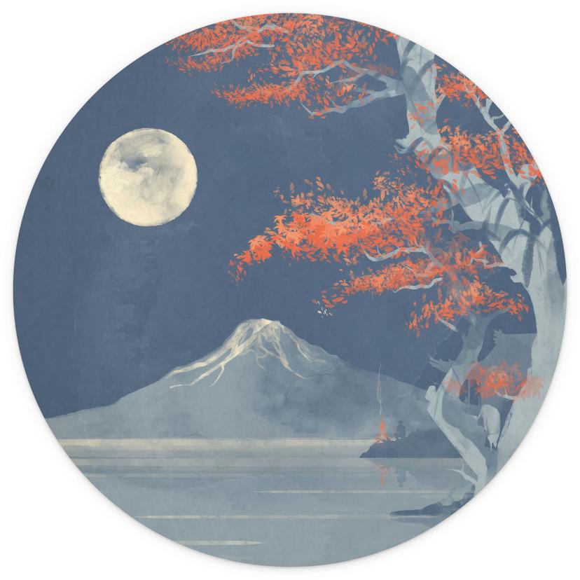 Fotomurale Giappone - Luna piena sulla cima del Fuji-san - Roze - Rotondo - carta da parati in tessu