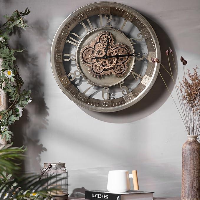 Retro Steampunk-Wanduhr mit Zahnrädern und arabischen Ziffern – Robustes Metall-Design Ø46 cm