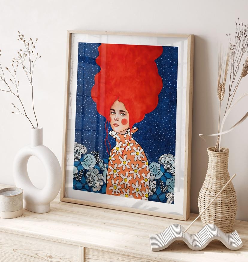 Poster donna con capelli rossi e fiori - Hülya