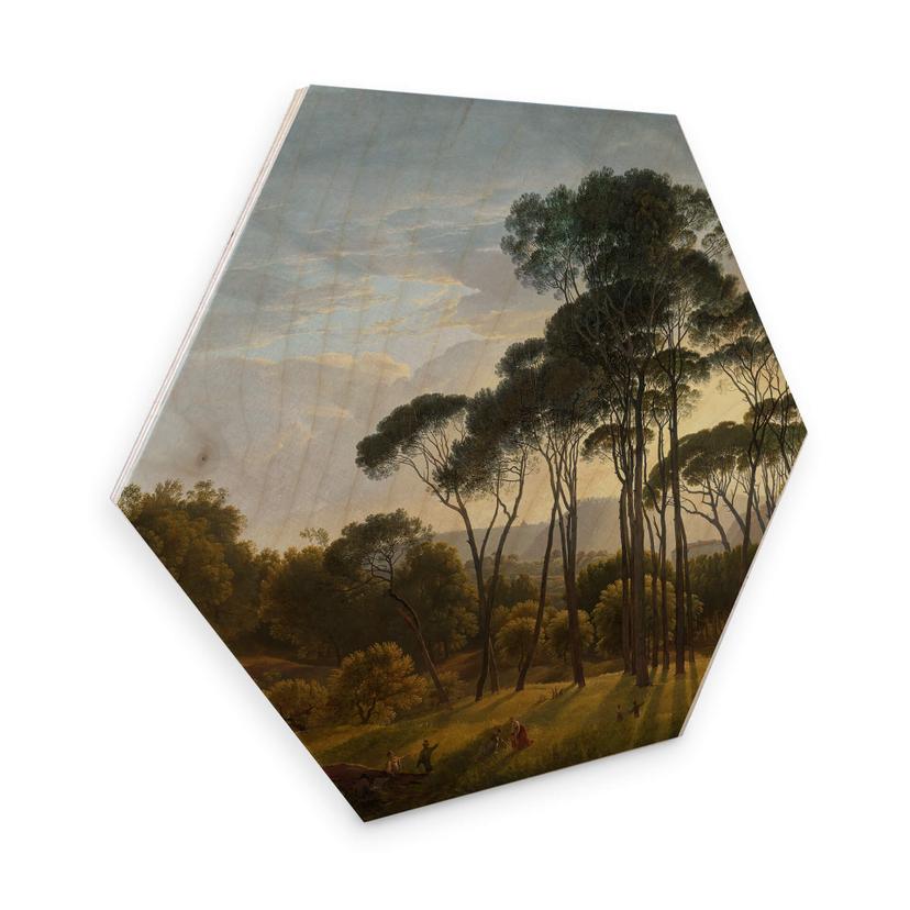 Hexagone - Placage bois de bouleau Voogd - Paysage italien avec pins parasols